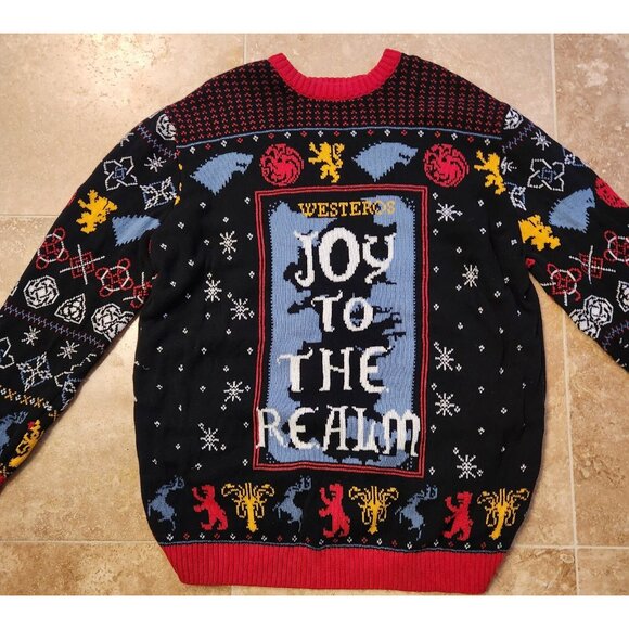 Game Of Thrones Ugly Holiday Sweater Joy To The Realm Westeros NY Laundry XL EUC - Picture 3 of 12